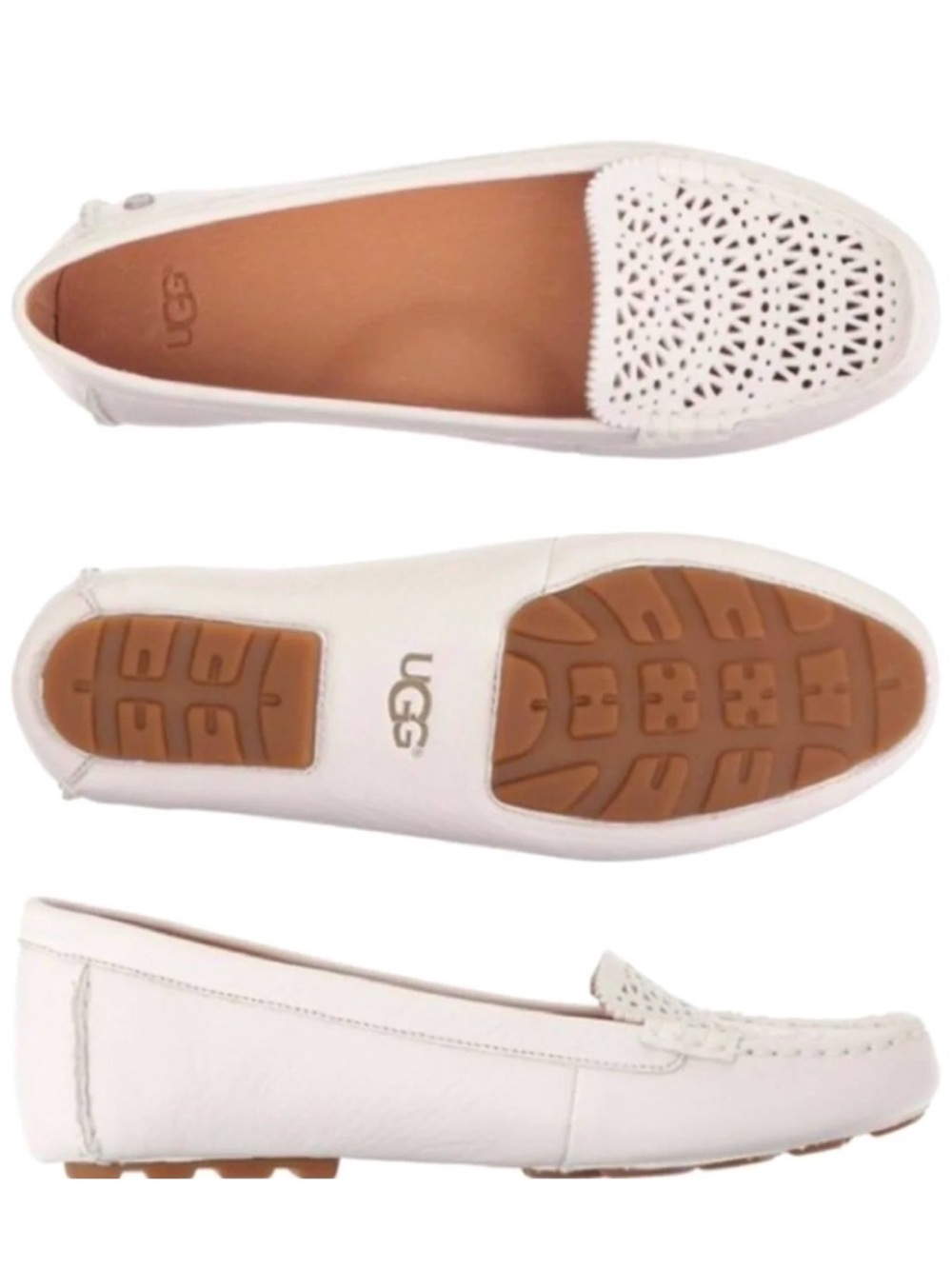 UGG Clair White Perforated Leather Loafers